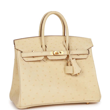 Hermes Birkin 25 Vanille Ostrich Bohigh quality Gold Hardware