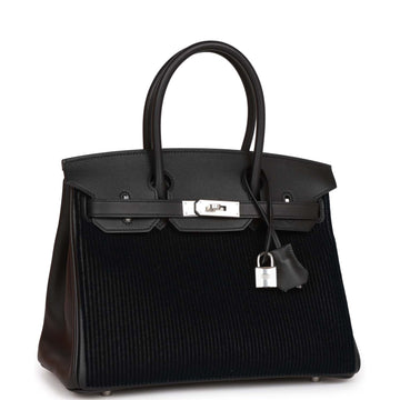 Hermes Birkin 30 Cote-a-Cote Tuffetage and Black Leather Palladium Hardware