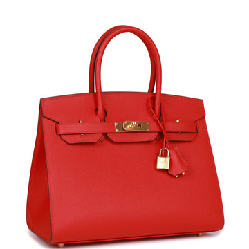 Hermes Birkin Sellier 30 Rouge Casaque Leather Gold Hardware