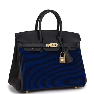 Hermes Birkin 25 Cote-a-Cote Tuffetage Bleu Saphir and Caban Leather Permabrass Hardware