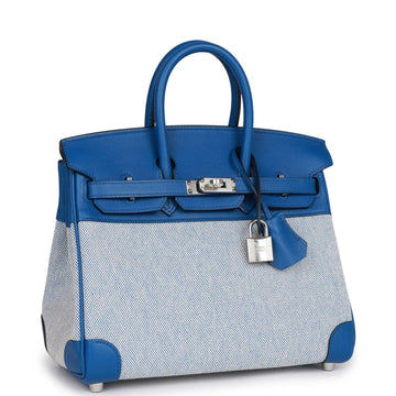 Hermes Birkin 25 Bleu Bill Toile H and Bleu France Leather Leather Palladium Hardware