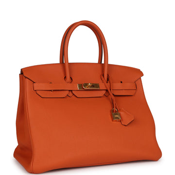 Top Quality Hermes Birkin 35 Orange H Leather Gold Hardware