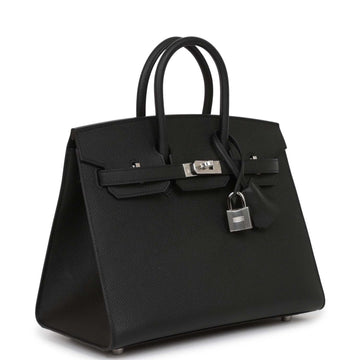 Hermes Birkin Sellier 25 Black Leather Palladium Hardware