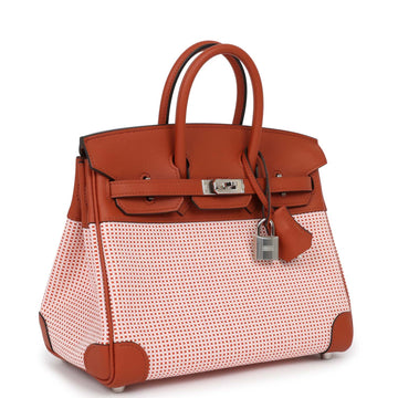 Hermes Quadrille Birkin 25 Sanguine Leather and Toile Palladium Hardware