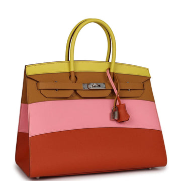 Hermes "Sunrise" Birkin Sellier 35 Rainbow Leather Palladium Hardware
