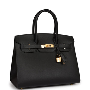 Hermes Birkin Sellier 30 Black Leather Gold Hardware