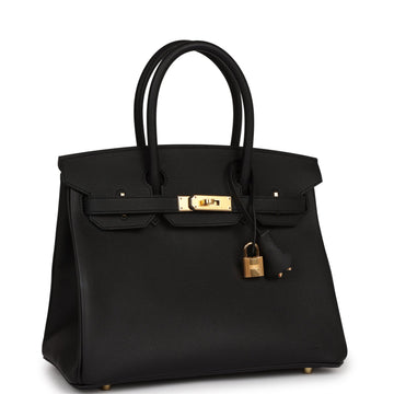 Hermes Birkin 30 Black Leather Gold Hardware