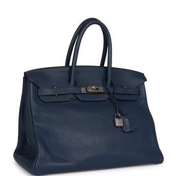 Top Quality Hermes Birkin 35 Bleu De Prusse Leather Palladium Hardware