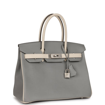 Hermes Special Order (HSS) Birkin 30 Gris Mouette and Craie Leather Brushed Palladium Hardware