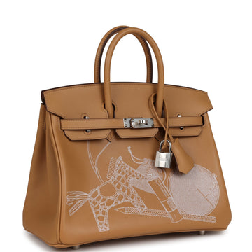 Hermes Birkin 25 In & Out Biscuit Leather Palladium Hardware