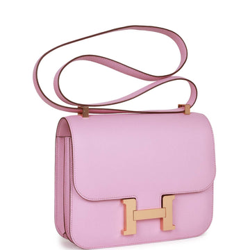Hermes Constance 24 Mauve Sylvestre Leather Rose Gold Hardware