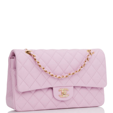 Chanel Medium Classic Double Flap Bag Rose Clair Leather Light Gold Hardware