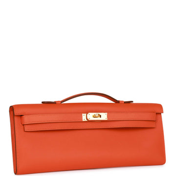 Hermes Kelly Cut Orange Leather Gold Hardware