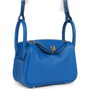Hermes Mini Lindy Bleu France Verso Leather Palladium Hardware