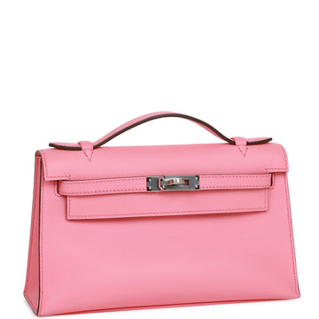 Hermes Kelly Pochette Rose D'Ete Leather Palladium Hardware