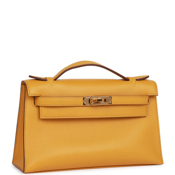Hermes Kelly Pochette Jaune Ambre Leather Gold Hardware