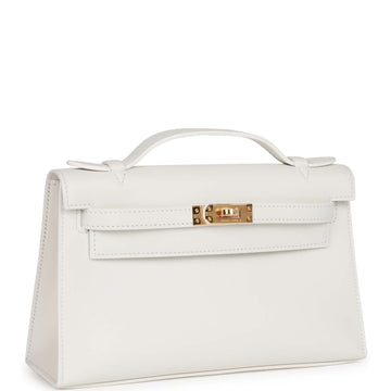 Hermes Kelly Pochette White Leather Gold Hardware