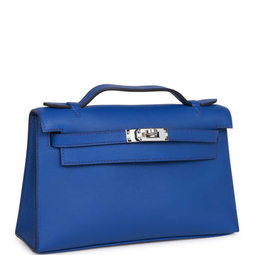 Hermes Kelly Pochette Bleu Royal Leather Palladium Hardware