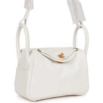 Hermes Mini Lindy White Leather Gold Hardware