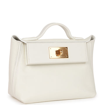 Hermes Mini 24/24 Bag White Evercolor and Leather Gold Hardware