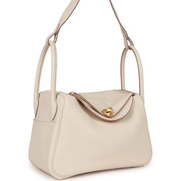 Hermes Lindy 26 Craie Leather Gold Hardware