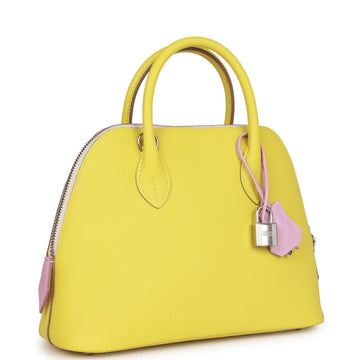 Hermes 1923 Bolide 25 Tricolor Lime, Mauve Sylvestre, and Nata Leather Palladium Hardware