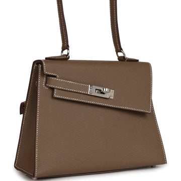 Hermes Kelly Sellier en Desordre 20 Etoupe Leather Palladium Hardware