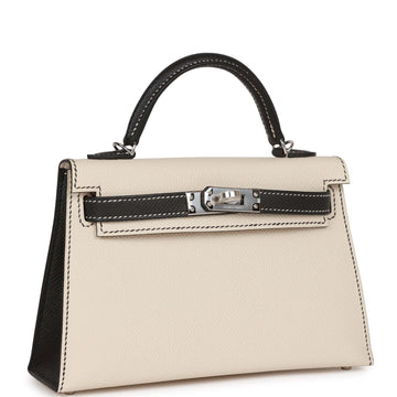Hermes Special Order (HSS) Kelly Sellier 20 Craie and Black Leather Palladium Hardware