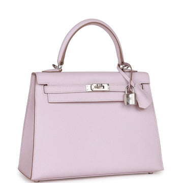 Hermes Kelly Sellier 25 Mauve Pale Leather Palladium Hardware