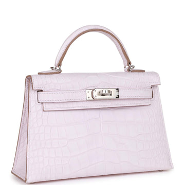 Hermes Kelly Sellier 20 Mauve Pale Satin Bohigh quality Alligator Palladium Hardware