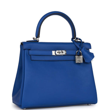 Hermes Kelly Retourne 25 Bleu Royal Leather Palladium Hardware