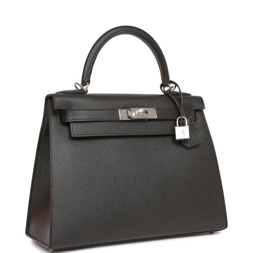 Hermes Kelly Sellier 28 Black Leather Palladium Hardware