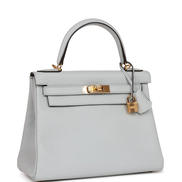 Hermes Kelly Retourne 28 Bleu Pale Leather Gold Hardware