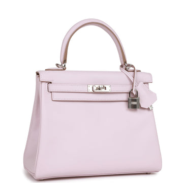 Hermes Kelly Retourne 25 Mauve Pale Leather Palladium Hardware