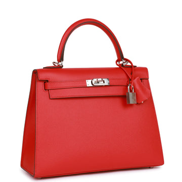 Hermes Kelly Sellier 25 Rouge de Coeur Verso Leather Palladium Hardware