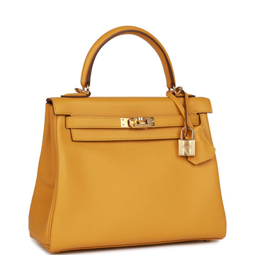 Hermes Kelly Retourne 25 Jaune Ambre Leather Gold Hardware