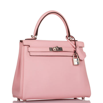 Hermes Kelly Retourne 25 Rose Sakura Leather Palladium Hardware