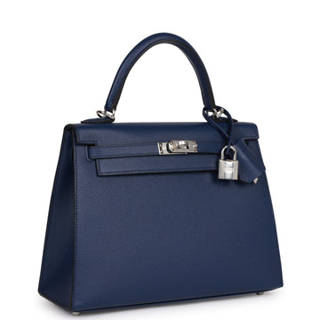 Hermes Kelly Sellier 25 Bleu Saphir Leather Palladium Hardware