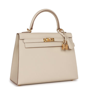 Hermes Kelly Sellier 25 Craie Leather Gold Hardware