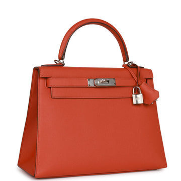 Hermes Kelly Sellier 28 Terre Battue Leather Palladium Hardware