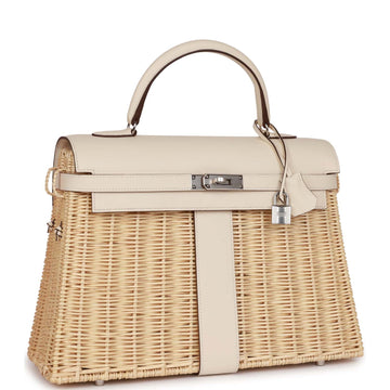 Hermes Picnic Kelly 35 Nata Leather Palladium Hardware