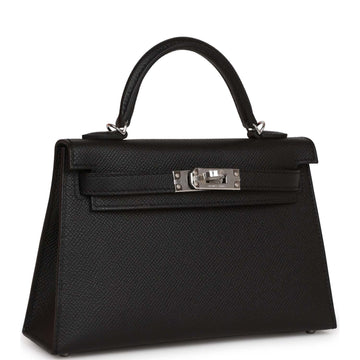 Hermes Kelly Sellier 20 Black Leather Palladium Hardware