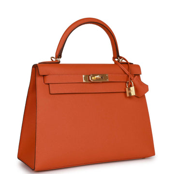 Hermes Kelly Sellier 28 Orange Leather Gold Hardware