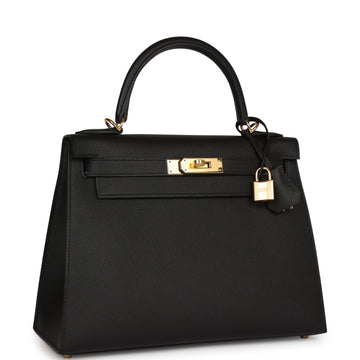 Hermes Kelly Sellier 28 Black Leather Gold Hardware