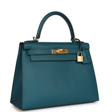 Hermes Kelly Sellier 28 Vert Bosphore Leather Gold Hardware