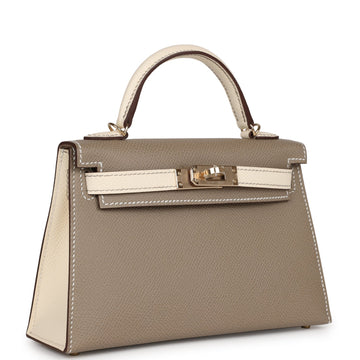 Hermes Special Order (HSS) Kelly 20 Nata and Gris Asphalte Leather Sellier Gold Hardware