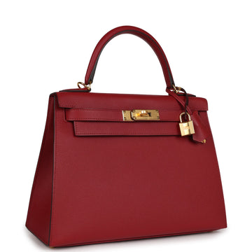 Hermes Kelly Sellier 28 Rouge Grenat Leather Gold Hardware