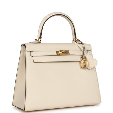 New Hermes Kelly Sellier 25 Nata Epsom Gold Hardware