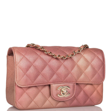 Chanel Mini Rectangular Flap Bag Pink Ombre Metallic Leather Light Gold Hardware