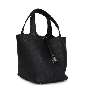 Hermes Picotin Lock 22 Black Clemence Palladium Hardware